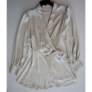 Babaton Aritzia Women's Sz Medium Matte Pearl Hyde Mini Satin Wrap Dress